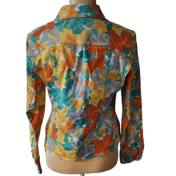 Nicole Miller Multicolor Floral Denim Jean Style Button Up Jacket - Picture 4 of 4